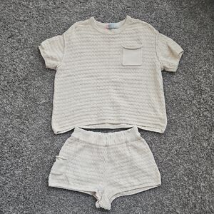 FP Beach Cream Textured Top and Shorts Set